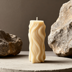 Decorative Soy Pillar Candle Tall (L) for Living Room Waves Scented Blue Haze