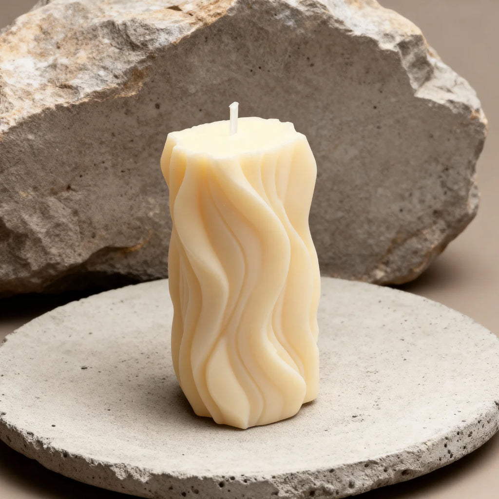 Decorative Soy Candle for the living room Pillar Waves Medium (M) scented Blue Haze