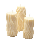 Decorative Soy Candle Set for Living Room, Pillar Waves S+M+L, Scented Blue Haze