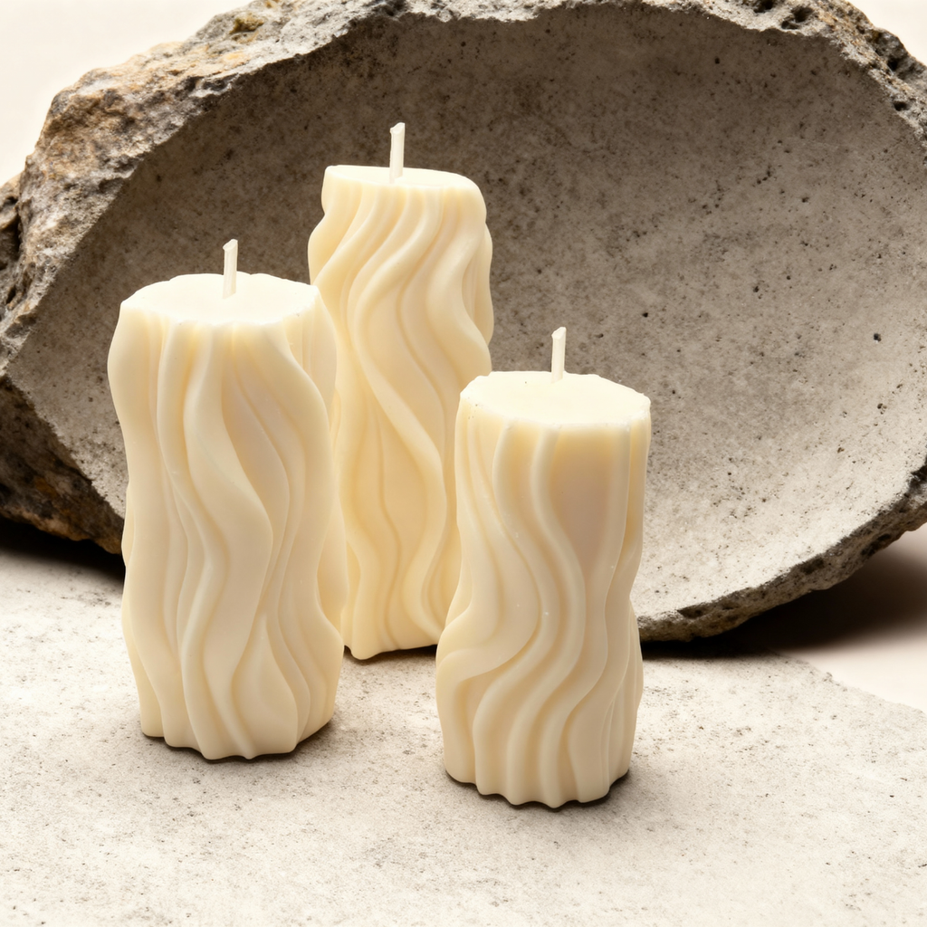 Decorative Soy Pillar Candle Tall (L) for Living Room Waves Scented Blue Haze