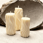 Decorative Soy Pillar Candle Tall (L) for Living Room Waves Scented Blue Haze