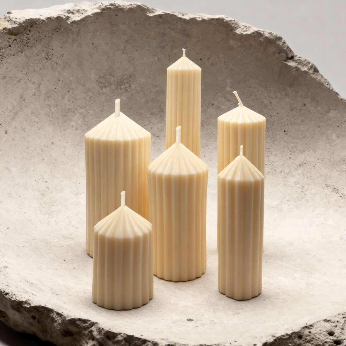 Zestaw 6 świec - Ozdobna świeca sojowa do salonu Pillar Rome Collection zapachowa Blue Haze