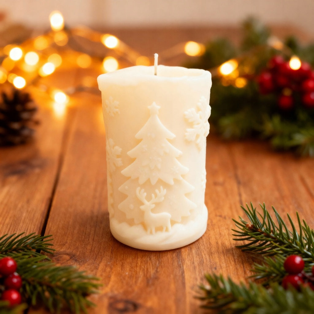 Christmas Soy Candle Cylinder Christmas Tree Scented Candle 213g Cream