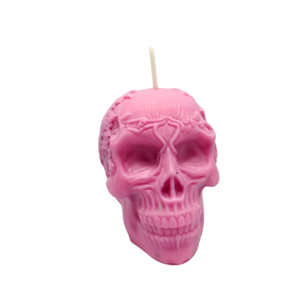 Halloween-Kerze TOTENKOPF Rosa Duftend Soja GROSS 7,5 cm Dekoration
