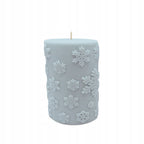 Vela navideña de soja Cilindro Copos de nieve Vela invernal 157g gris azulada