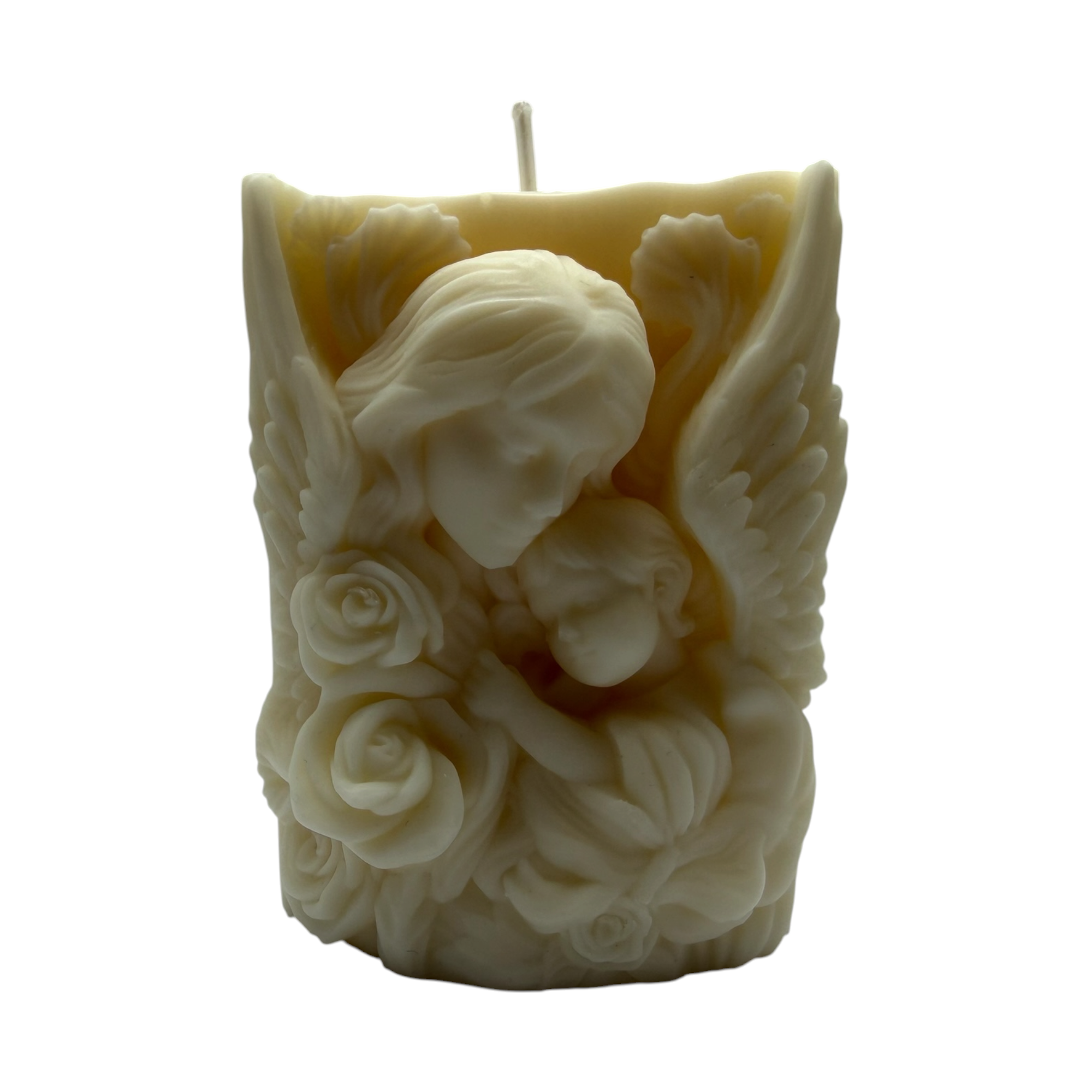 Decoratieve sojakaars MIŁOŚĆ MAMY met motief van moeder en kind tegen de achtergrond van engelenvleugels, geur Vanilla, 230g