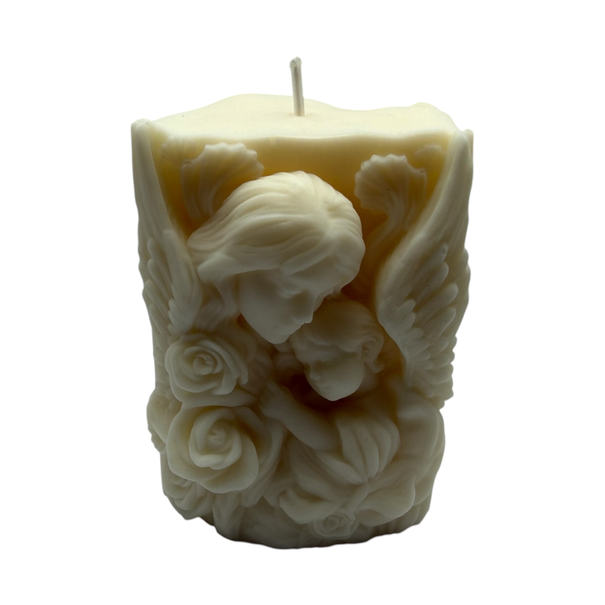 Decoratieve sojakaars MIŁOŚĆ MAMY met motief van moeder en kind tegen de achtergrond van engelenvleugels, geur Vanilla, 230g
