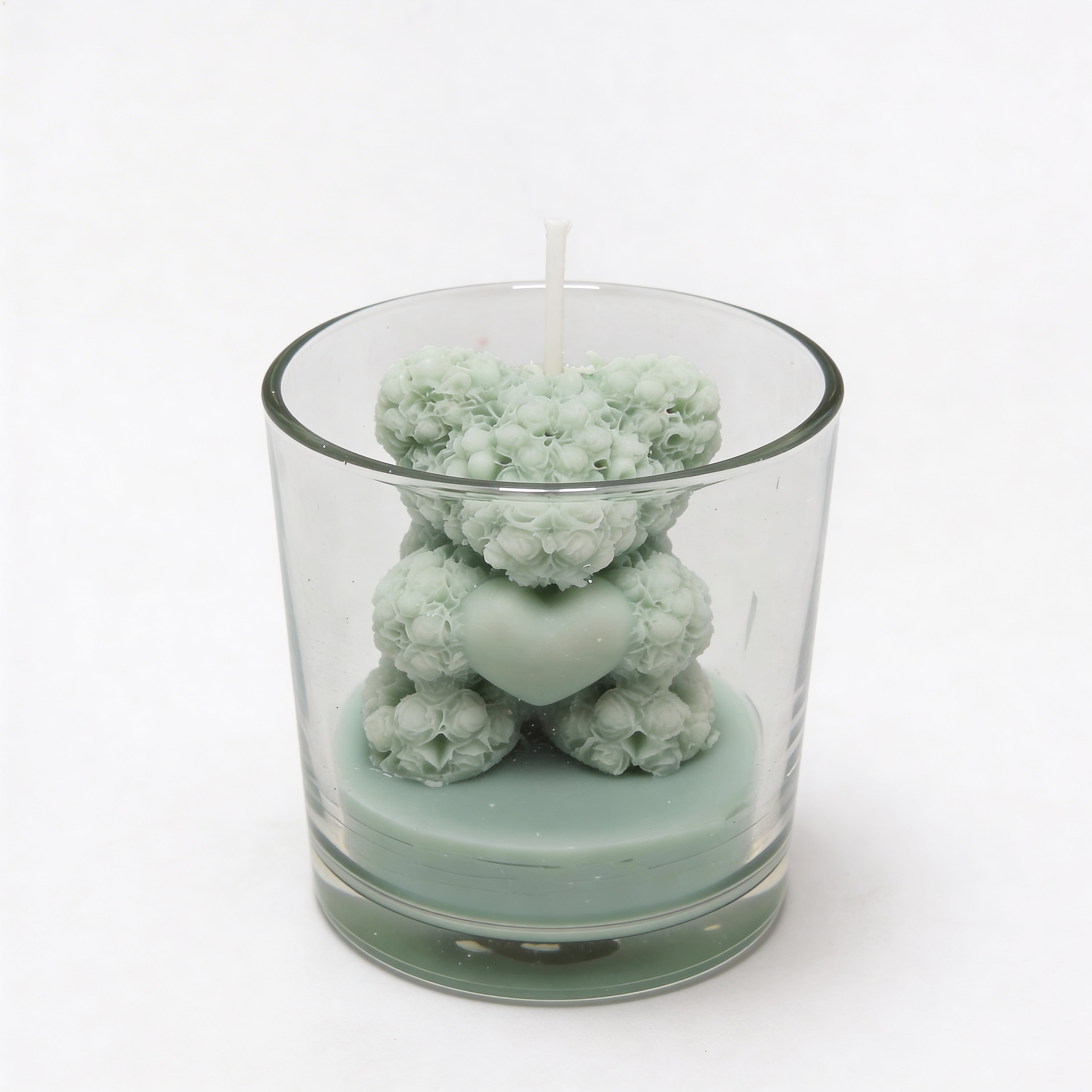 Ozdobna świeca sojowa Miś z Róż w szkle Niebieski