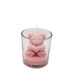 Ozdobna świeca sojowa Miś z Róż w szkle Różowy