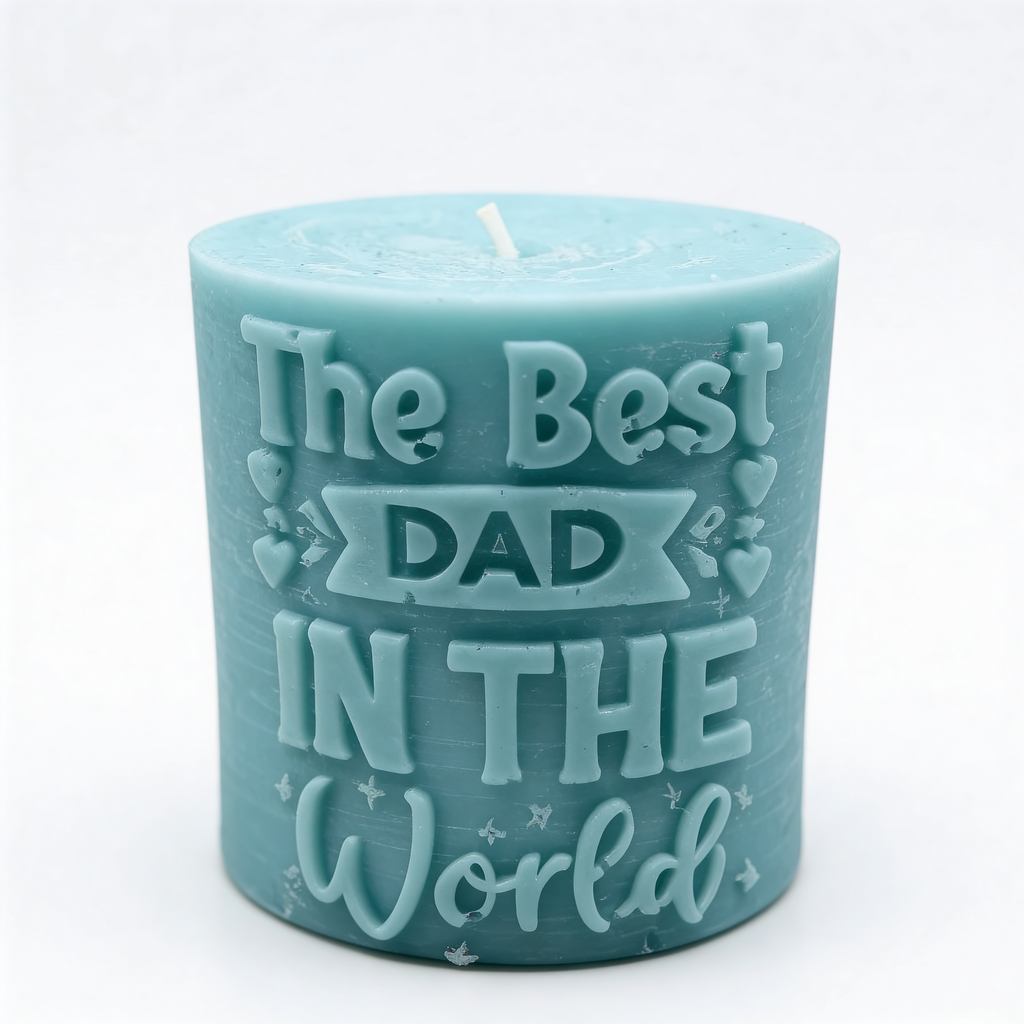 Ozdobna świeca sojowa dla taty - Best Dad In The World niebieska