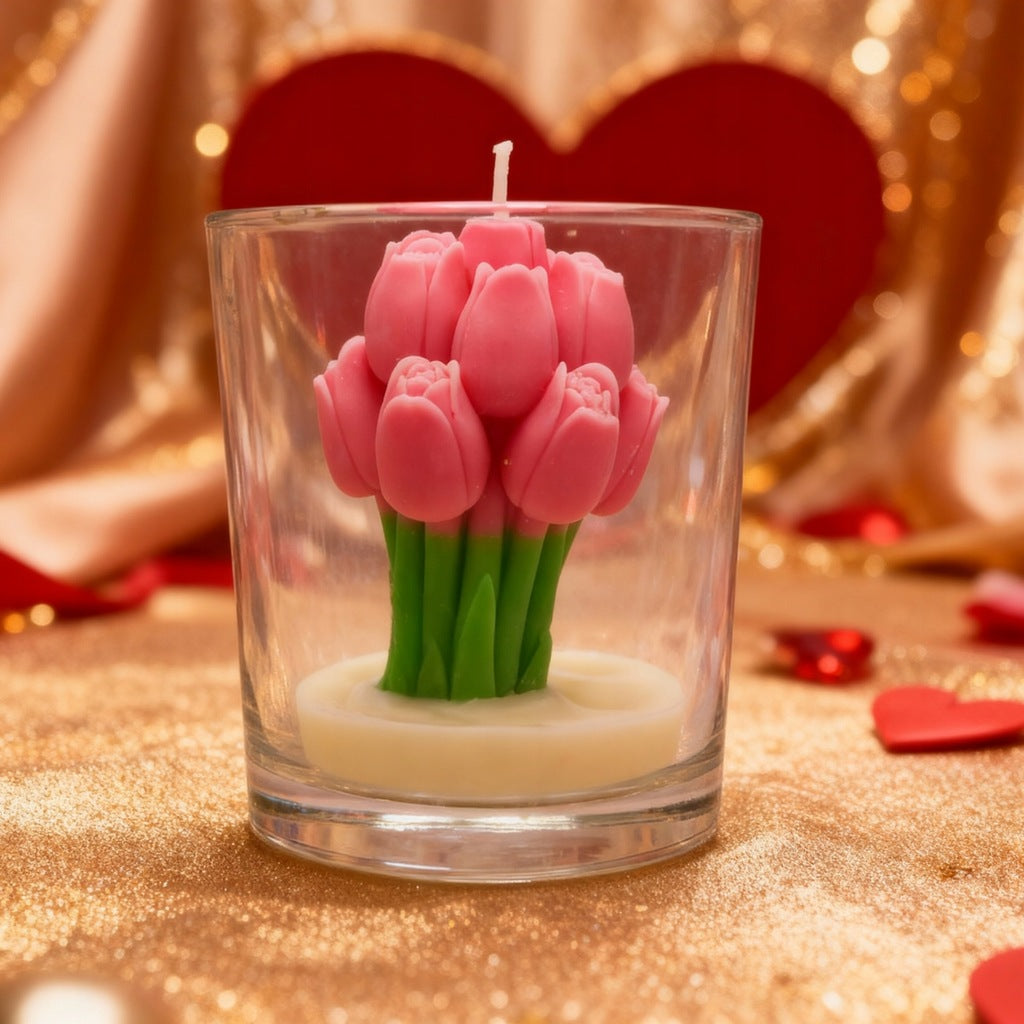 Sojová svíčka ve skle Kytice tulipánů vonná Paris 190g