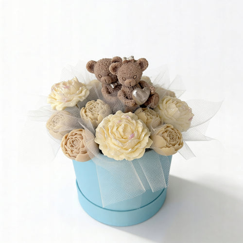 Flower Box Kerzenstrauß aus Kerzen Romantische Teddybären Nelken Pfingstrosen Rosen + Geschenk Keramischer Kamin