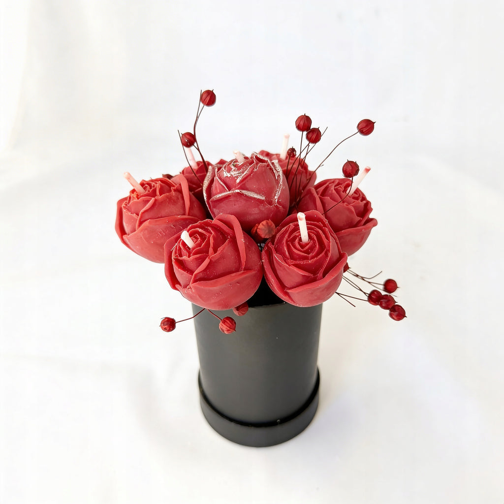 Caja Floral Velas Ramo de Velas Rosas Rojas + Regalo Quemador Cerámico