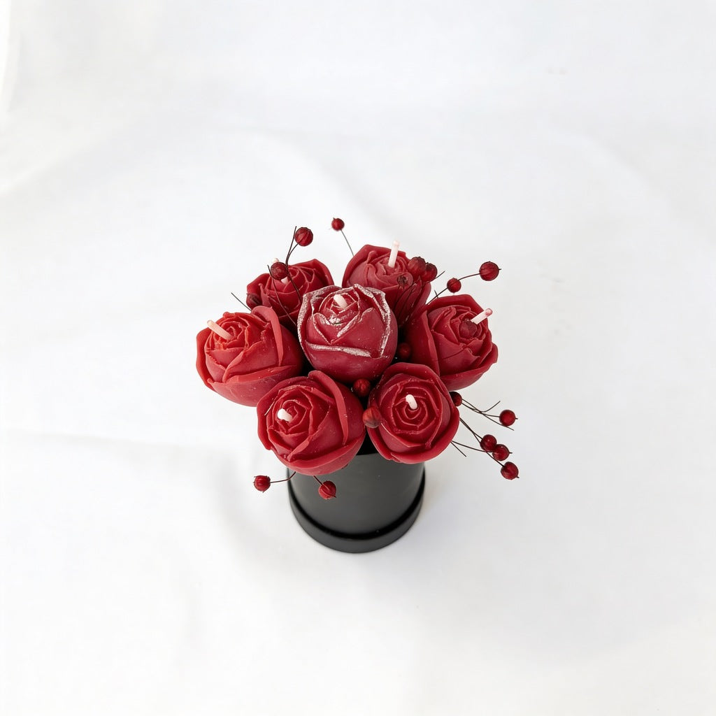 Caja Floral Velas Ramo de Velas Rosas Rojas + Regalo Quemador Cerámico