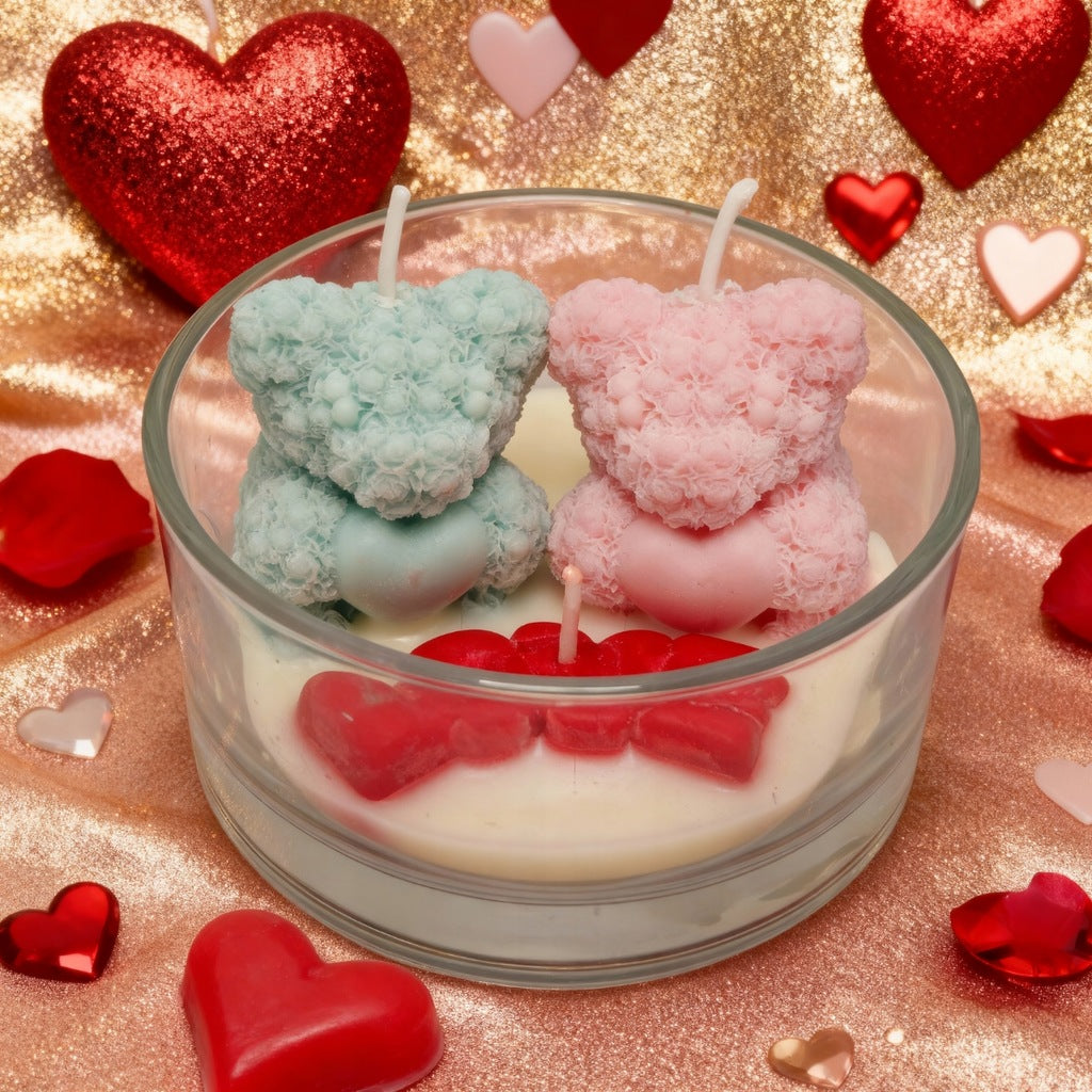 Dekorativní sojová svíčka Dva roztomilí medvídci ve skle Paris 200g