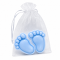 Sojakerze „Blaue Füßchen“ für eine Babyshower-Party für Jungen, Duft „Soft Linen“, 50 g