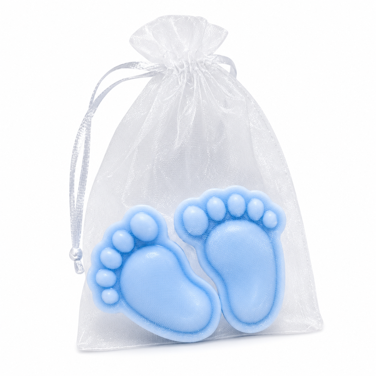 Sójová svíčka Modré nožičky na baby shower pro chlapečka s vůní Soft Linen, 50 g