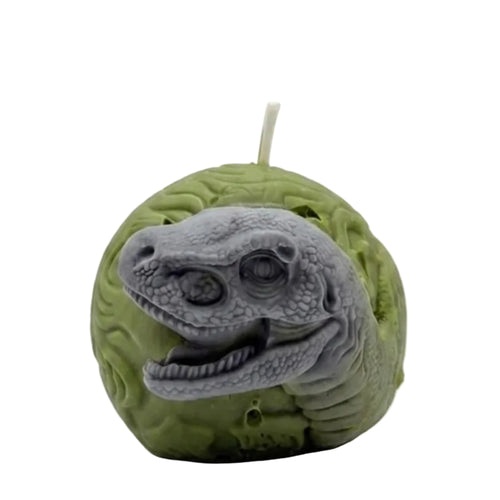 Ozdobná sójová svíčka koule T-Rex dinosaurus Jurassic Park jako dárek, vůně Candy Cloud 200g