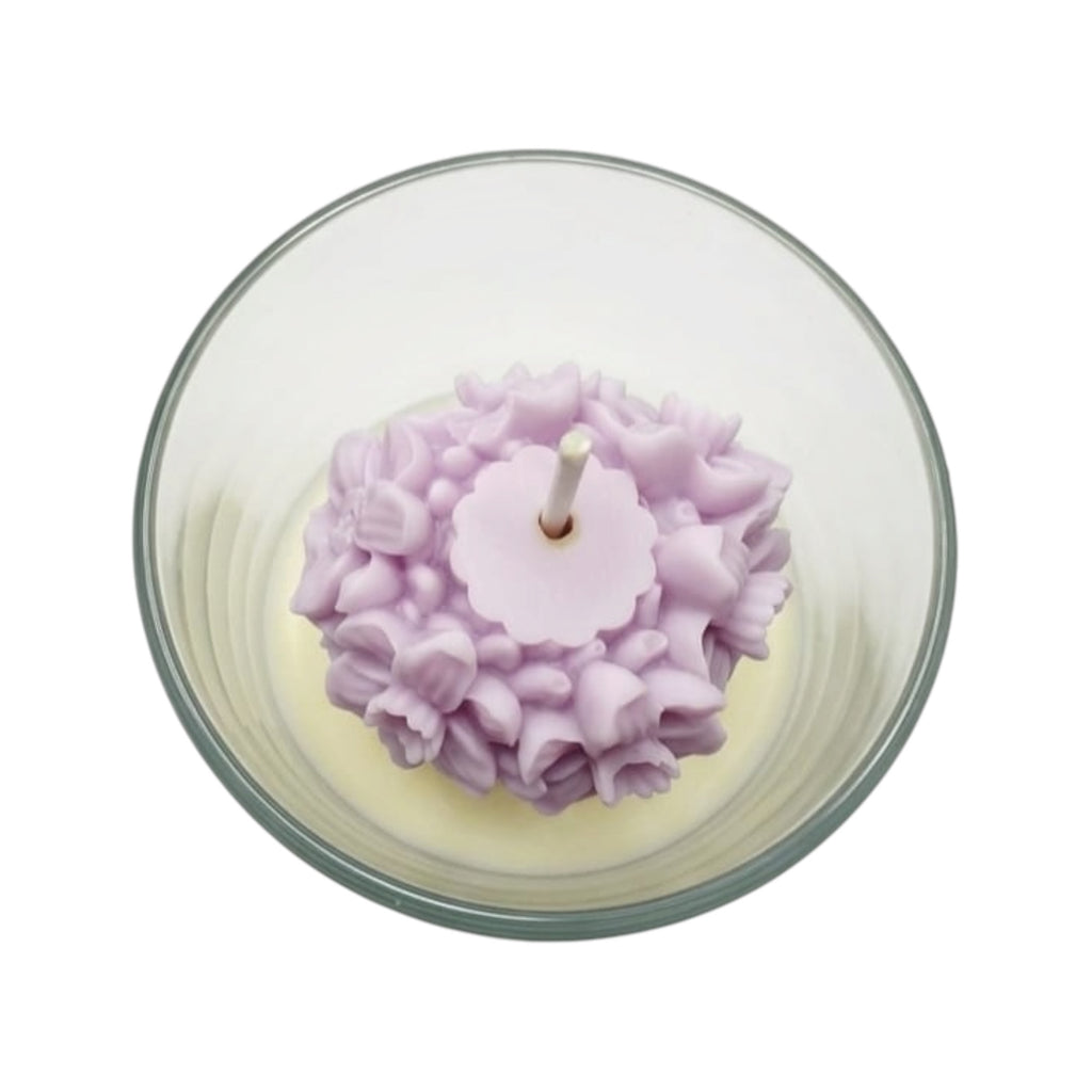 Soy Candle in Glass Lilac Flower Bouquet Scent Dominicana 190g Burning Time up to 45h