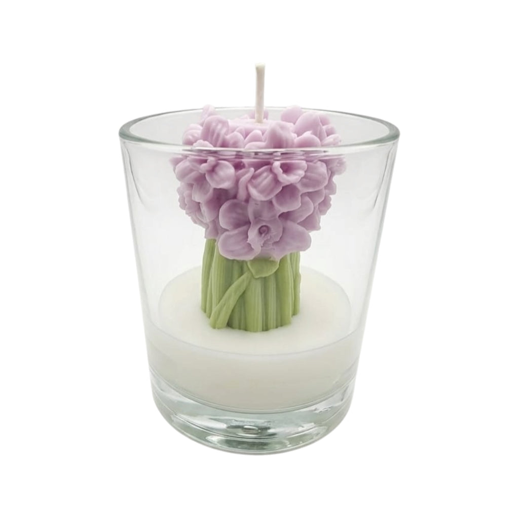Soy Candle in Glass Lilac Flower Bouquet Scent Dominicana 190g Burning Time up to 45h