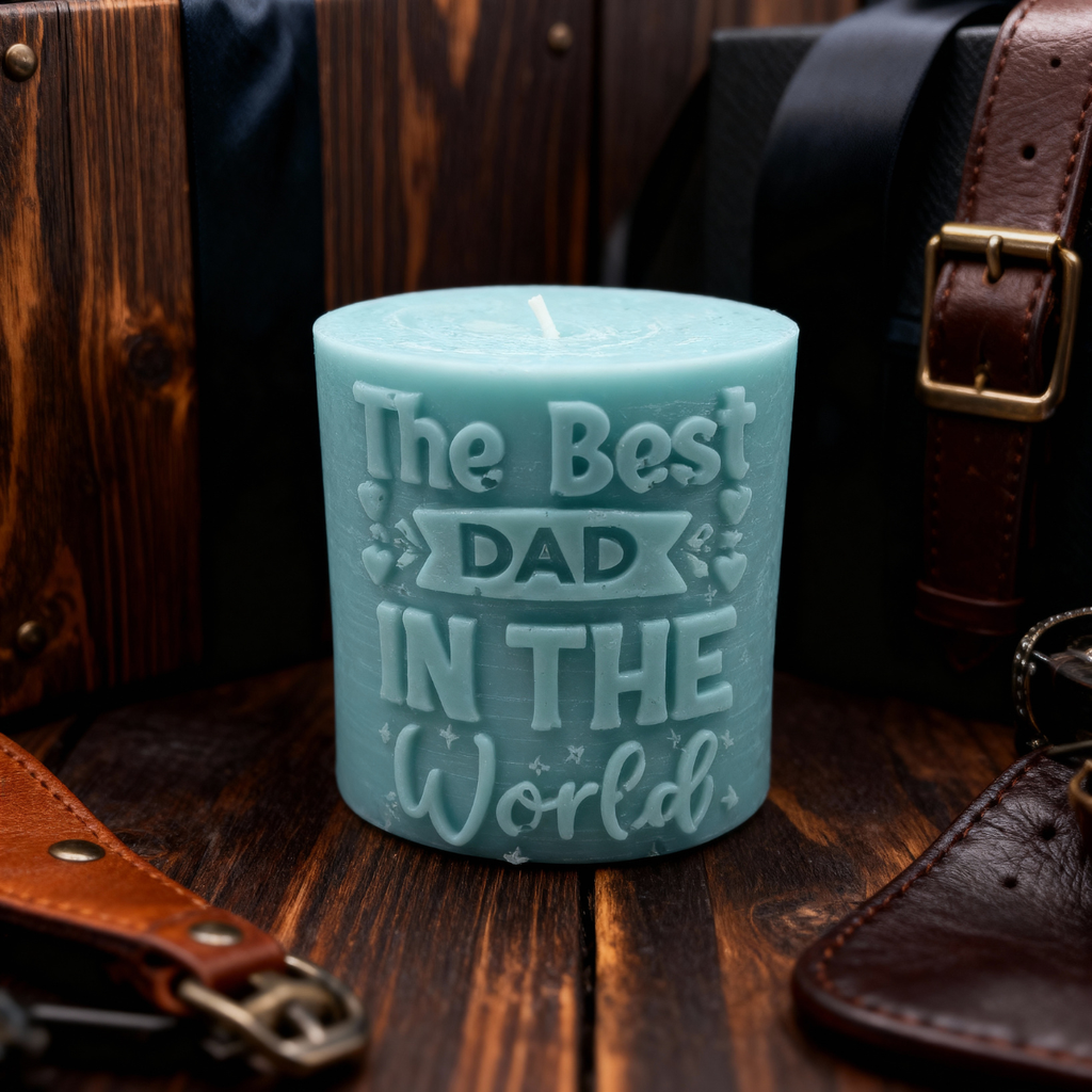 Ozdobna świeca sojowa dla taty - Best Dad In The World niebieska