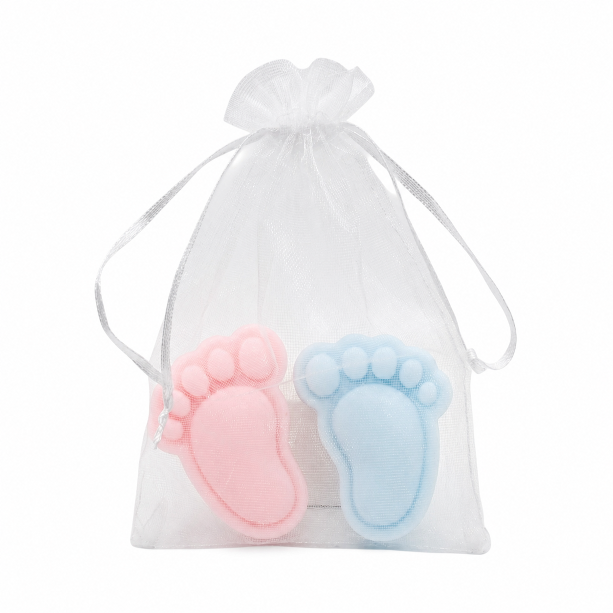Sojová svíčka Růžové a modré nožičky na Baby Shower Gender Reveal s vůní Soft Linen, 50 g