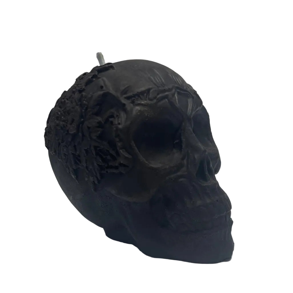 Vela grande de soja aromática HALLOWEEN CALAVERA negra, decoración, 7,5 cm