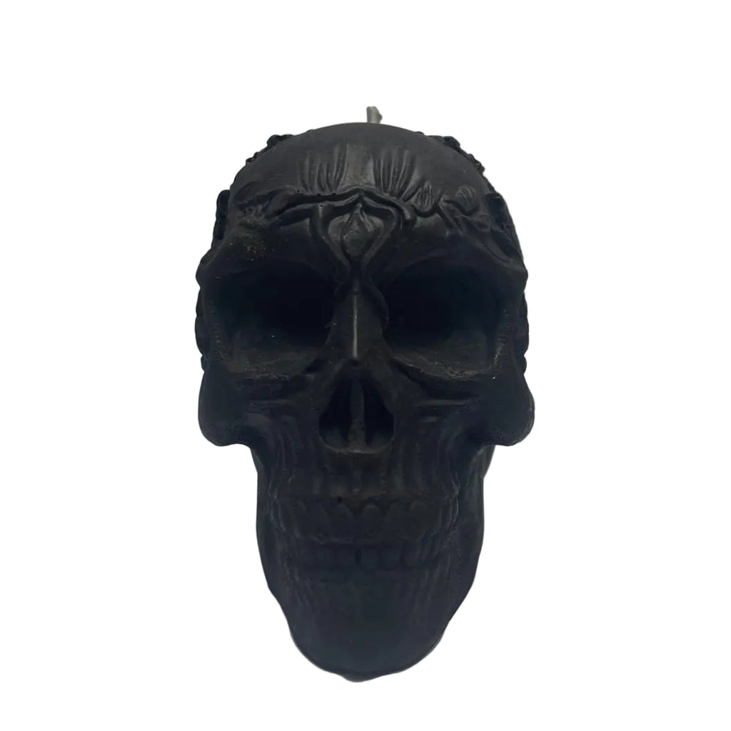 Vela grande de soja aromática HALLOWEEN CALAVERA negra, decoración, 7,5 cm