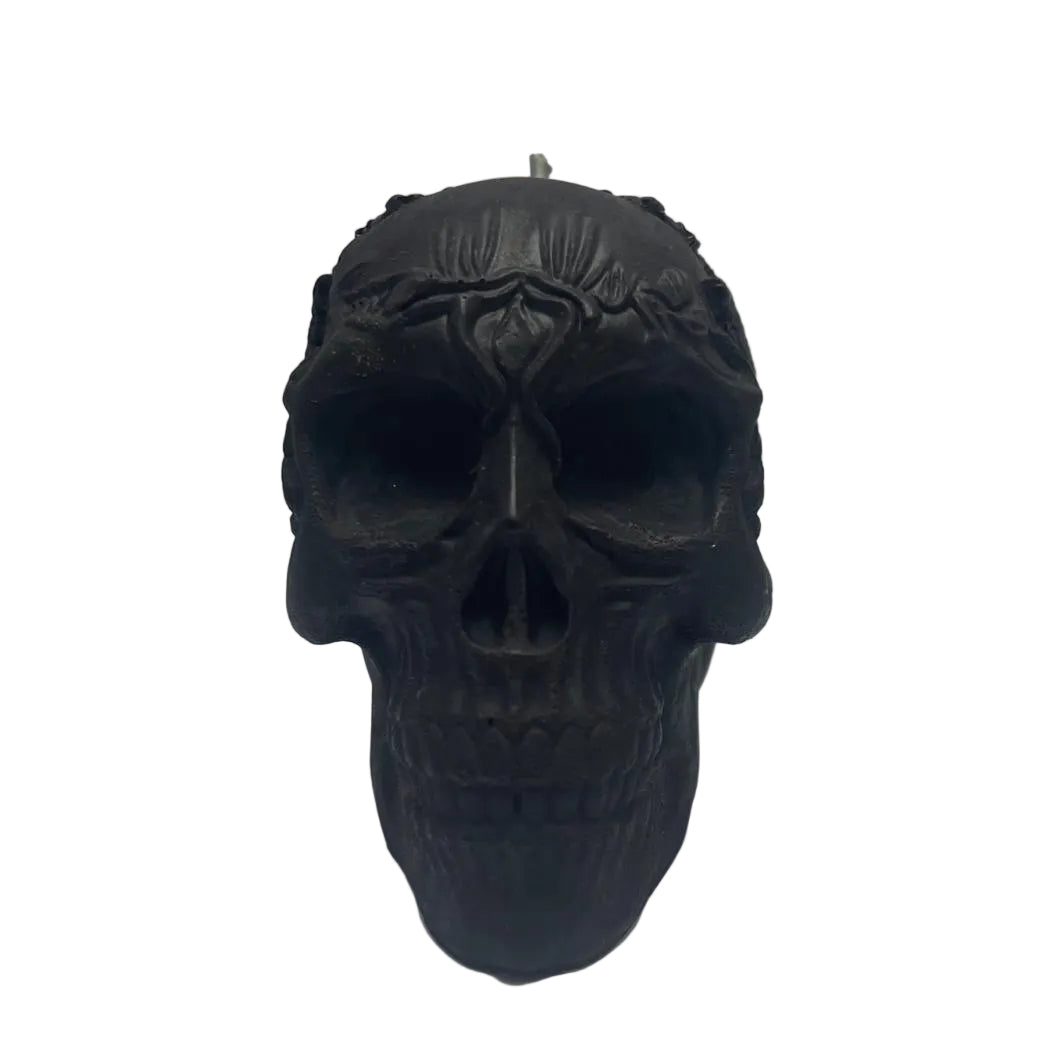 Vela grande de soja aromática HALLOWEEN CALAVERA negra, decoración, 7,5 cm