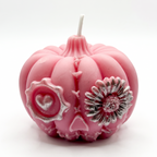 Halloween soy candle, pink pumpkin figurine, hand-painted, Pumpkin Spice scent, 150g