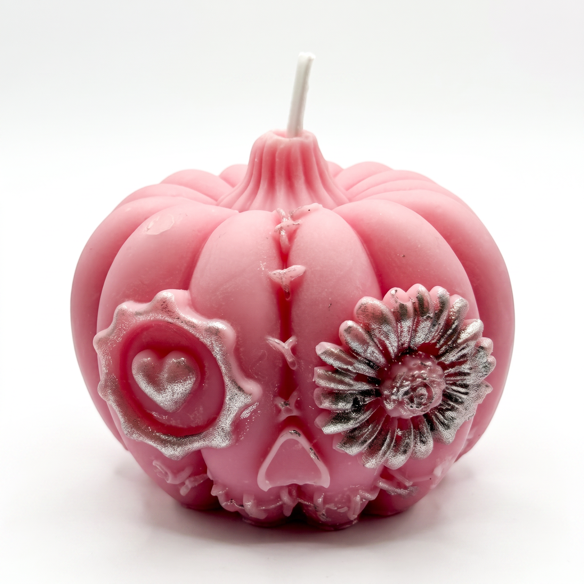 Halloween soy candle, pink pumpkin figurine, hand-painted, Pumpkin Spice scent, 150g