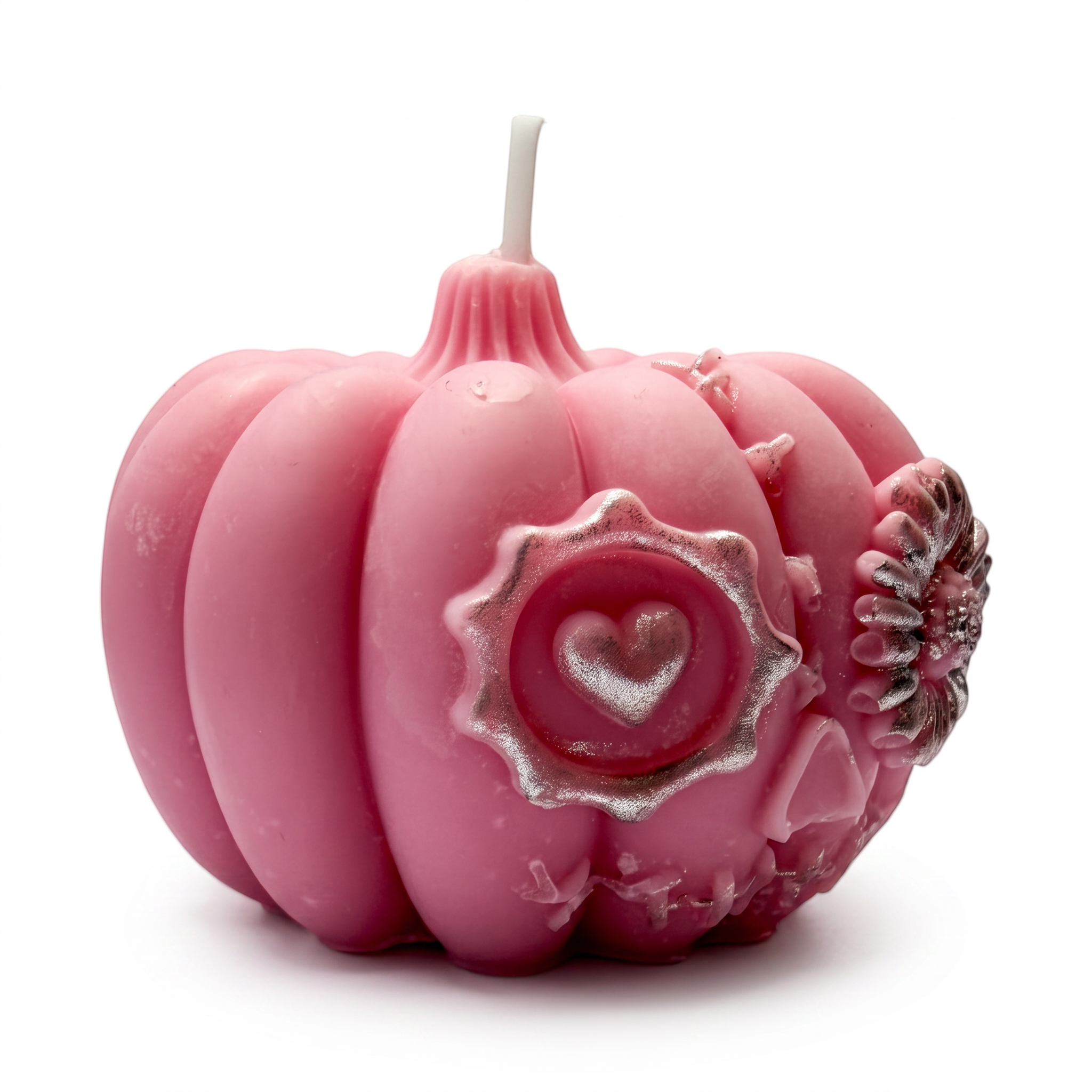 Halloween soy candle, pink pumpkin figurine, hand-painted, Pumpkin Spice scent, 150g