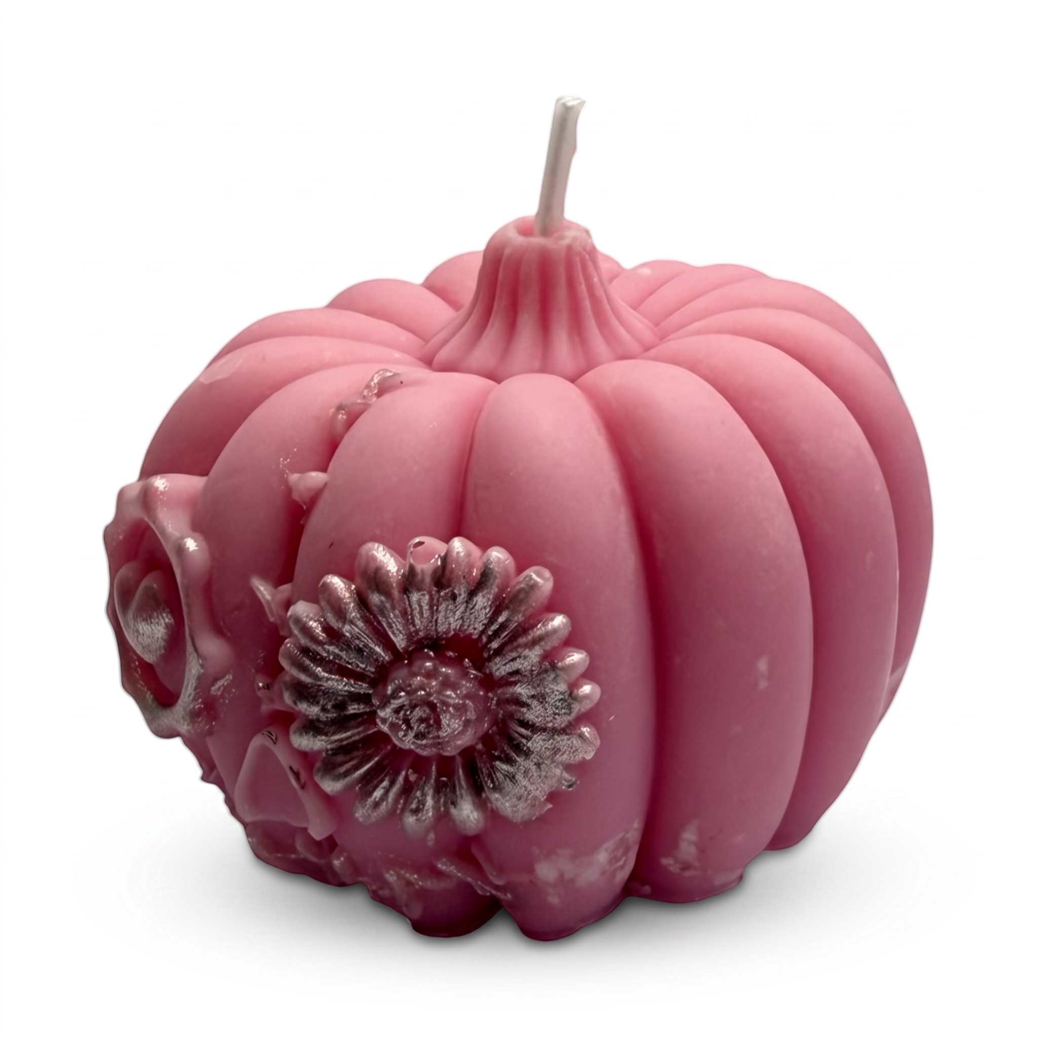 Halloween soy candle, pink pumpkin figurine, hand-painted, Pumpkin Spice scent, 150g