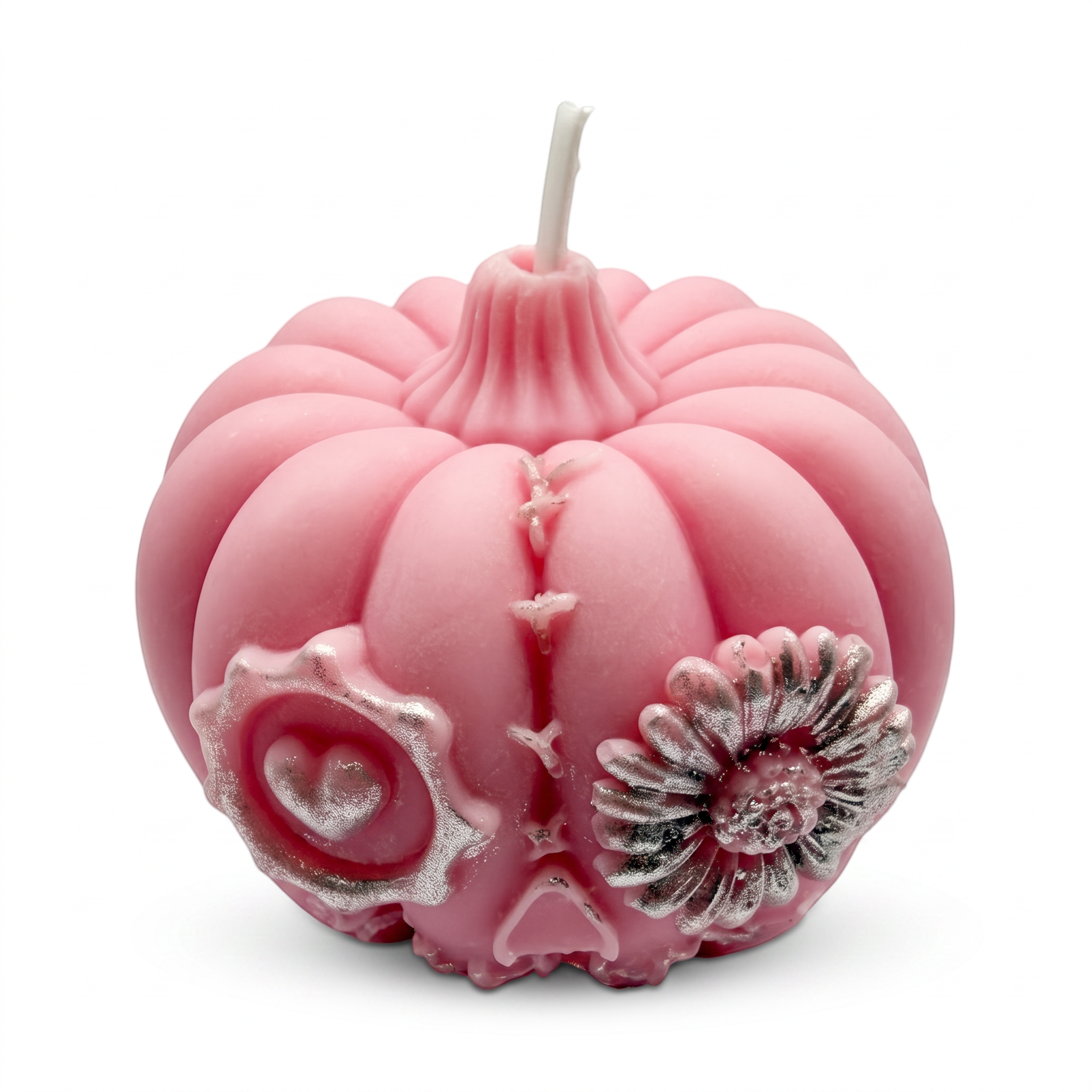 Halloween soy candle, pink pumpkin figurine, hand-painted, Pumpkin Spice scent, 150g