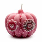 Halloween soy candle, pink pumpkin figurine, hand-painted, Pumpkin Spice scent, 150g
