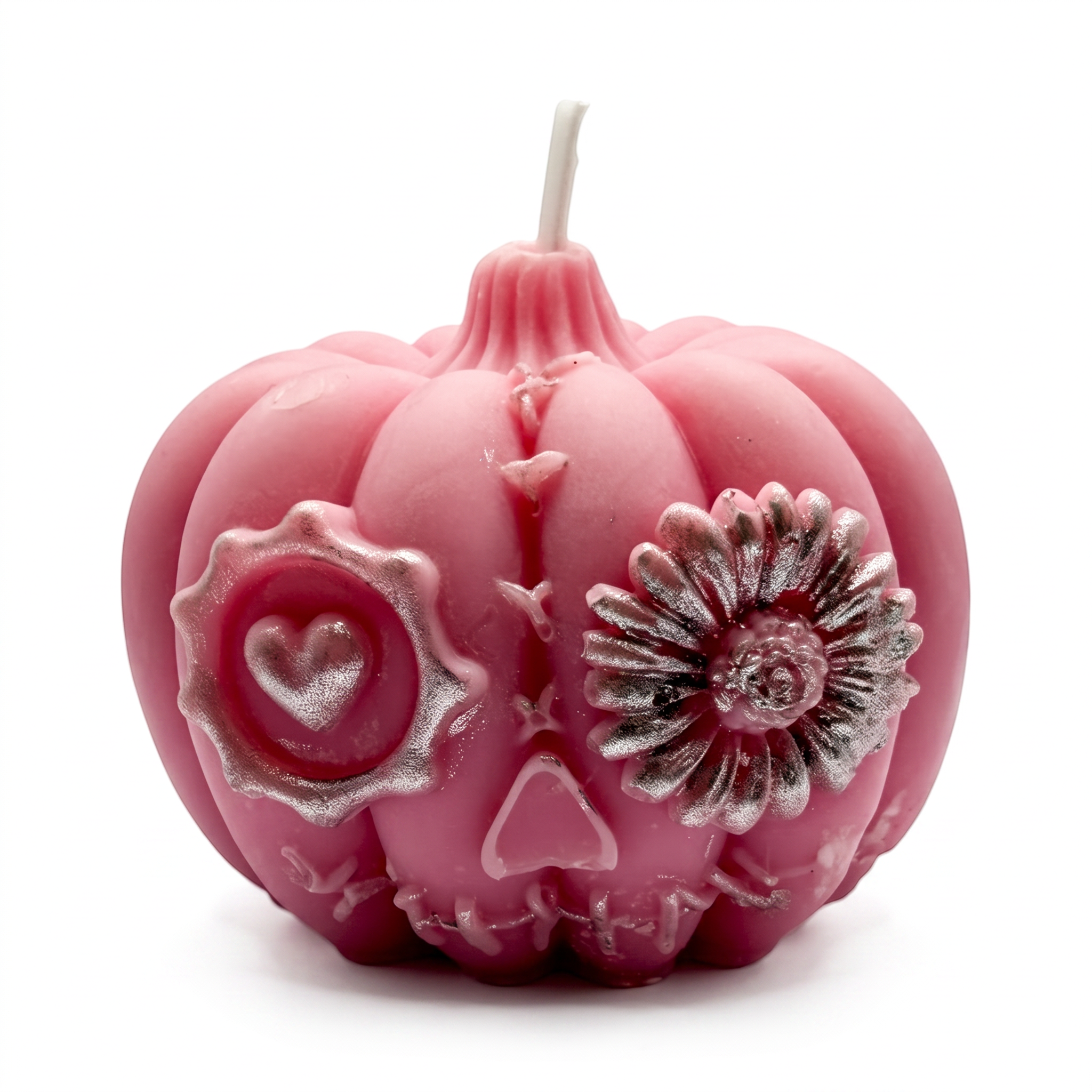Halloween soy candle, pink pumpkin figurine, hand-painted, Pumpkin Spice scent, 150g