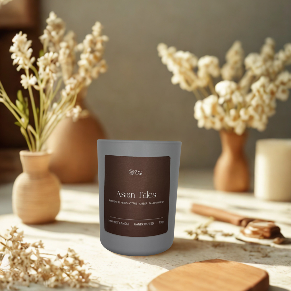 Świeca sojowa zapachowa Asian Tales cytrusy, prowansalskie zioła i wanilia Regular 150g
