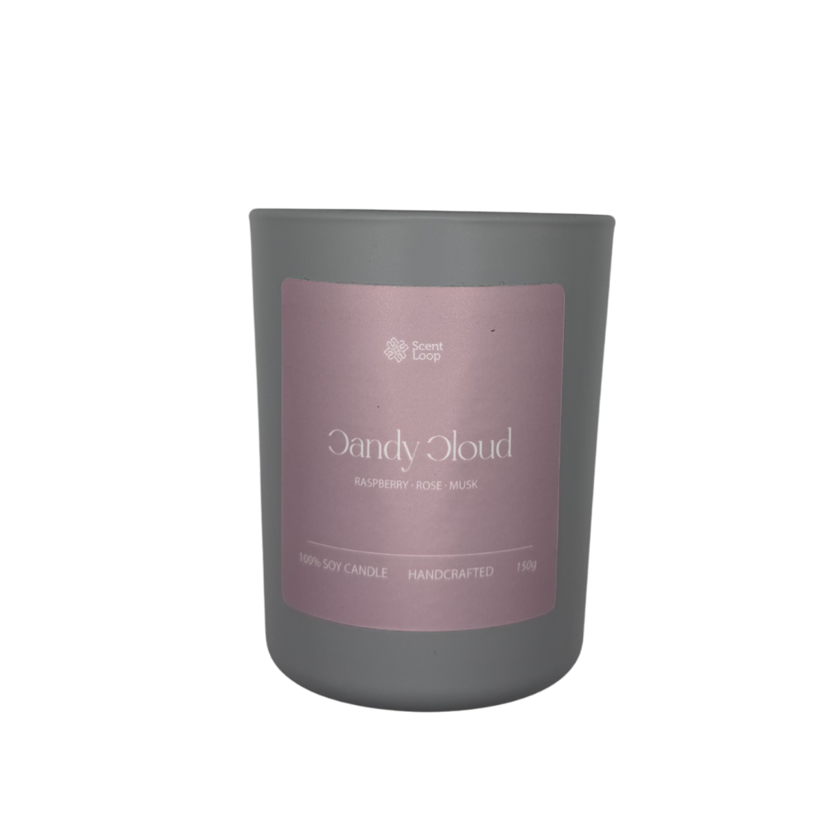 Świeca sojowa zapachowa Candy Cloud malina, róża i białe piżmo Regular 150g