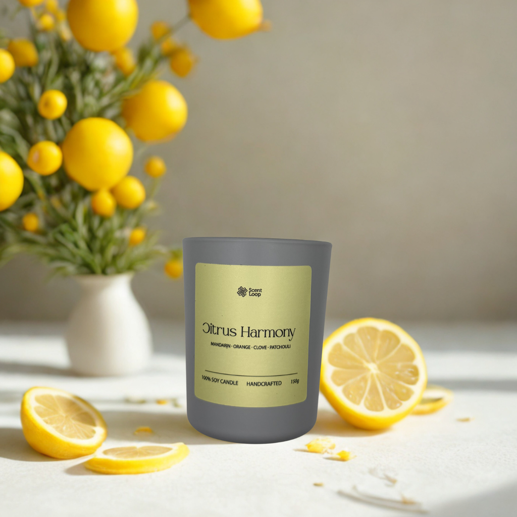 Świeca sojowa zapachowa Citrus Harmony bergamotka, mandarynka i paczula Regular 150g