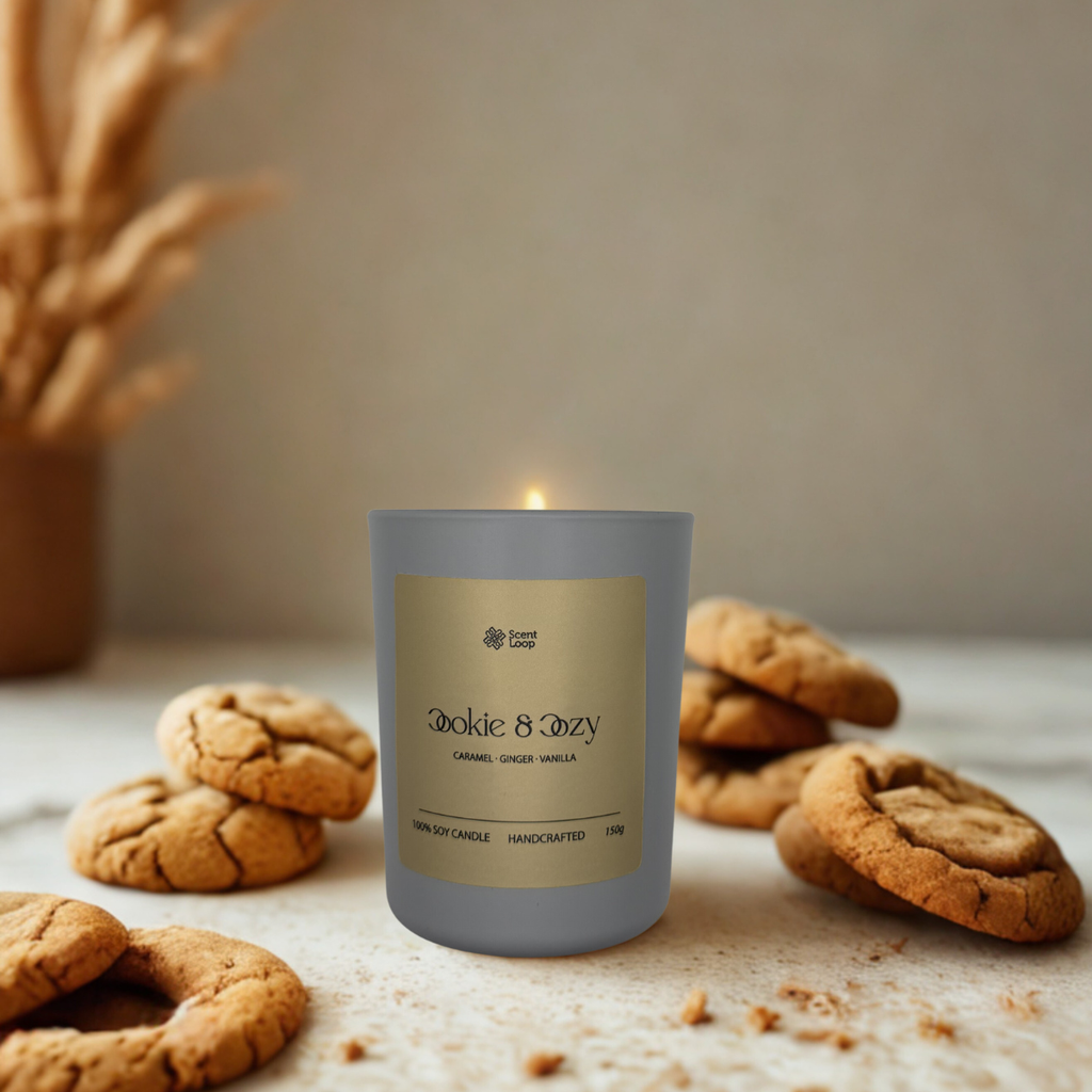Duftkerze Soja Cookie & Cozy Karamell, Ingwer und Vanille Regular 150g