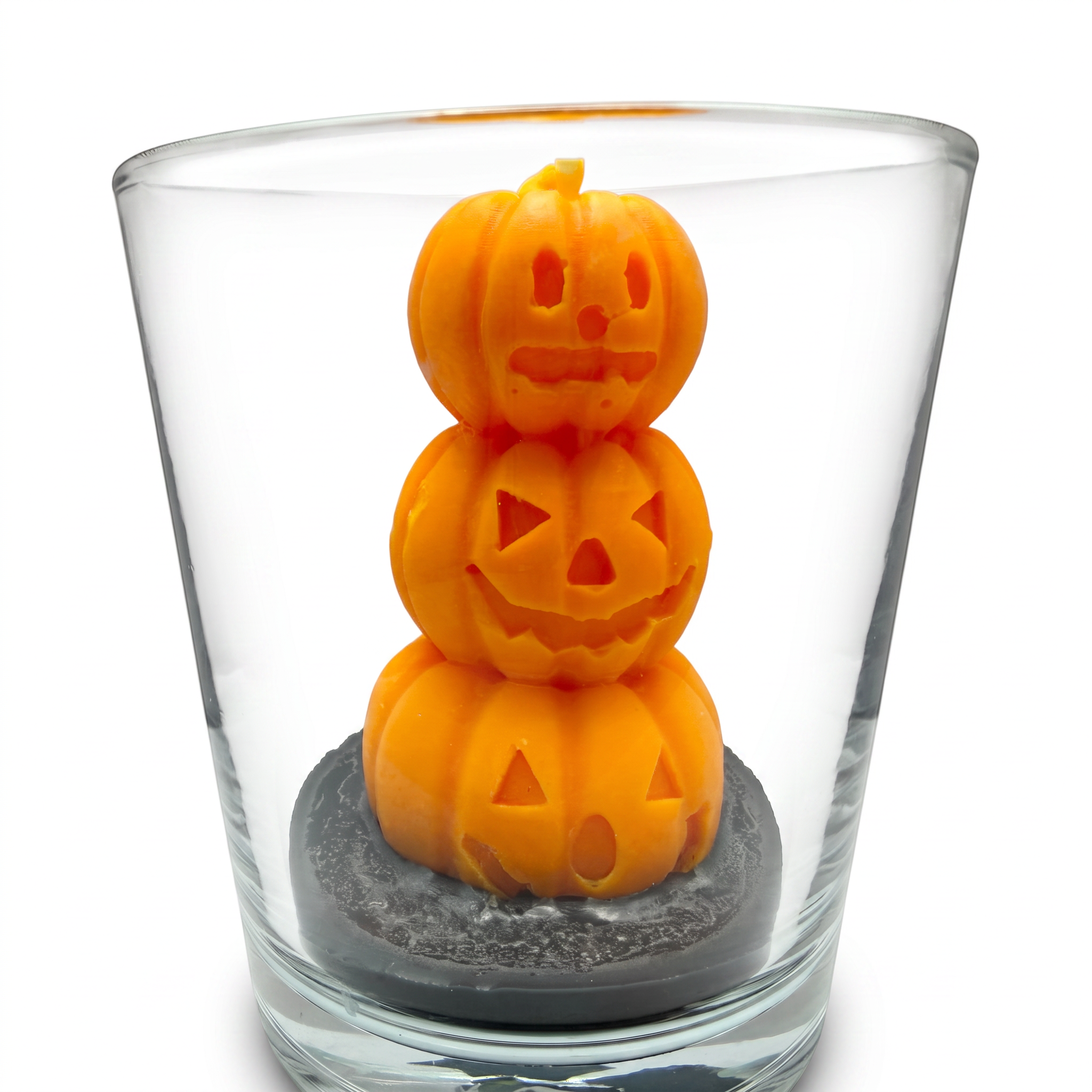 Candela di soia di Halloween con statuette di ZUCCHE SPETTRALI in vetro, profumazione Pumpkin Spice, 140 g