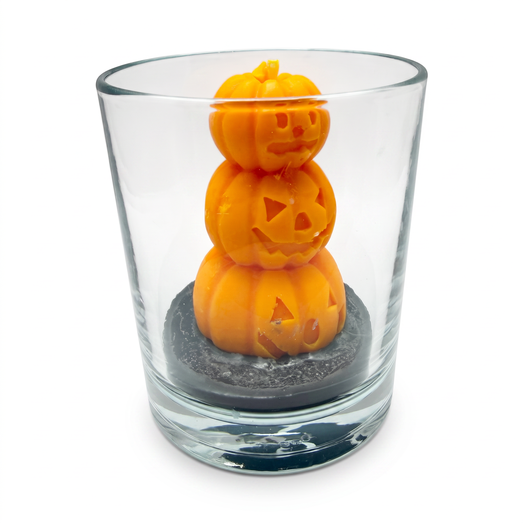 Candela di soia di Halloween con statuette di ZUCCHE SPETTRALI in vetro, profumazione Pumpkin Spice, 140 g