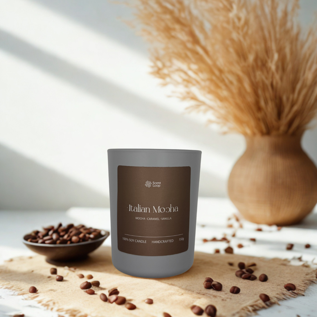 Bougie parfumée en cire de soja Italian Mocha moka, caramel et vanille Regular 150g