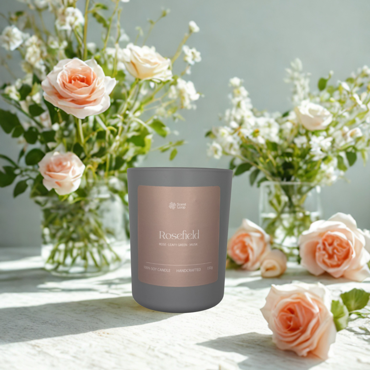 Świeca sojowa zapachowa Rosefield zielone nuty, róże i piżmo Regular 150g