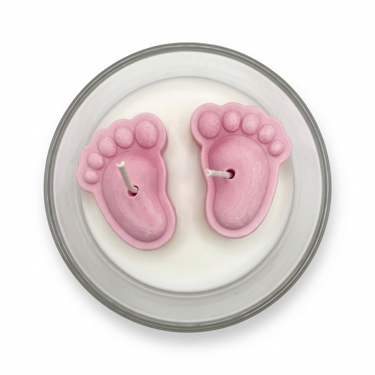 Sojakerze „Rosa Füßchen“ zur Babyshower für ein Mädchen, Duft „Soft Linen“, 50 g