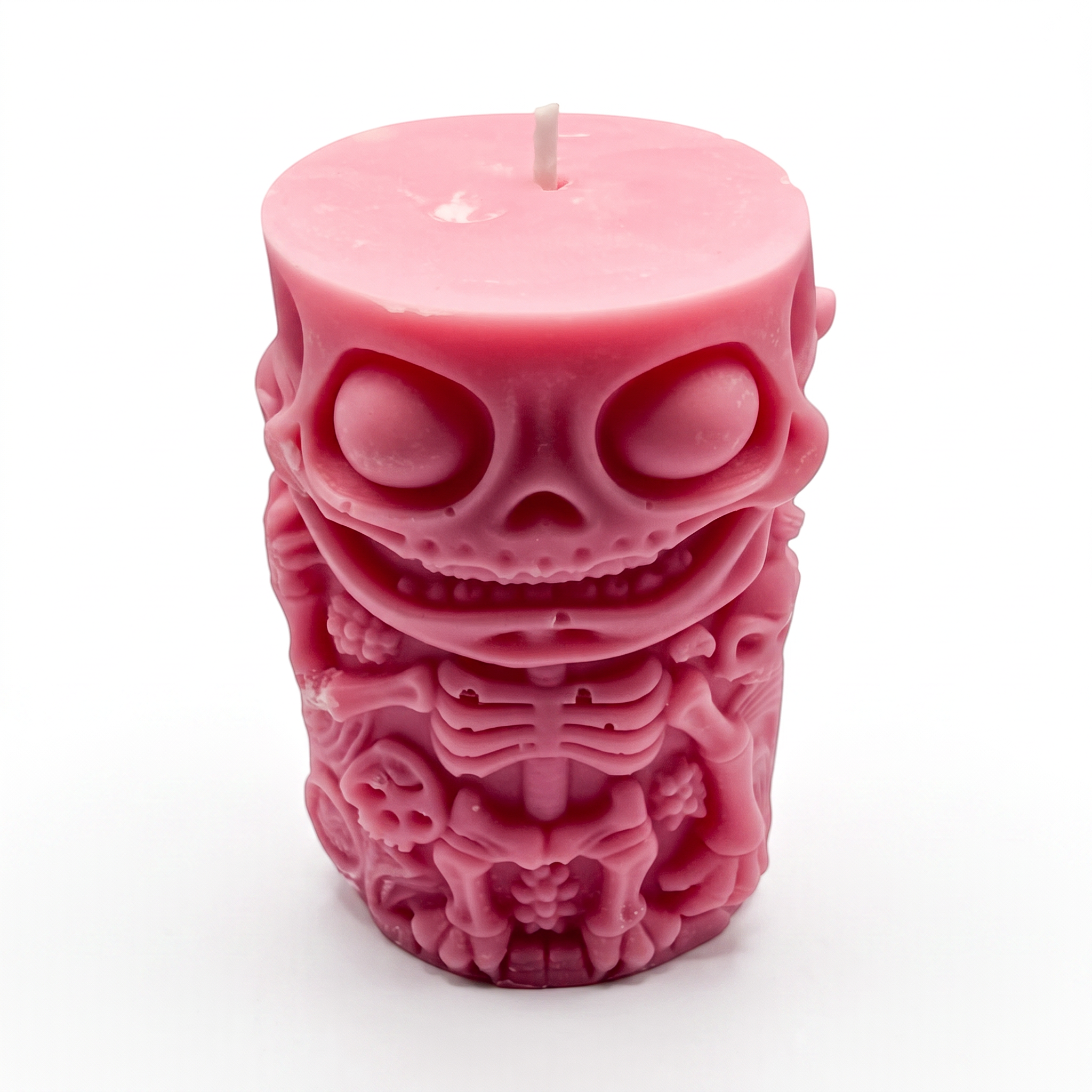 Halloween-Sojakerze im Zylinderdesign, Skelettfigur, Rosa, Pumpkin Spice, 250 g
