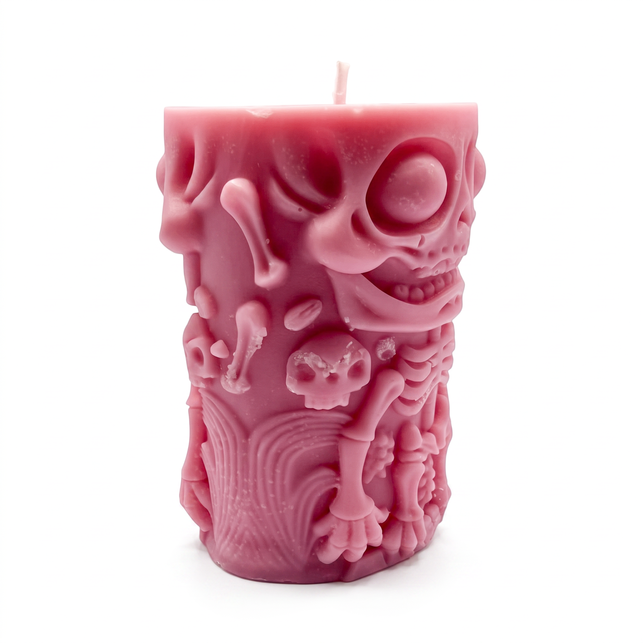 Sójová svíčka Halloween, válec s figurkou kostlivce, růžová, Pumpkin Spice, 250g