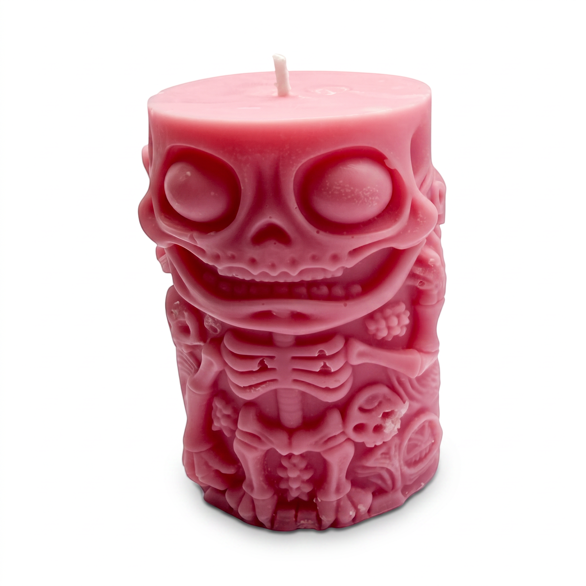 Halloween-Sojakerze im Zylinderdesign, Skelettfigur, Rosa, Pumpkin Spice, 250 g