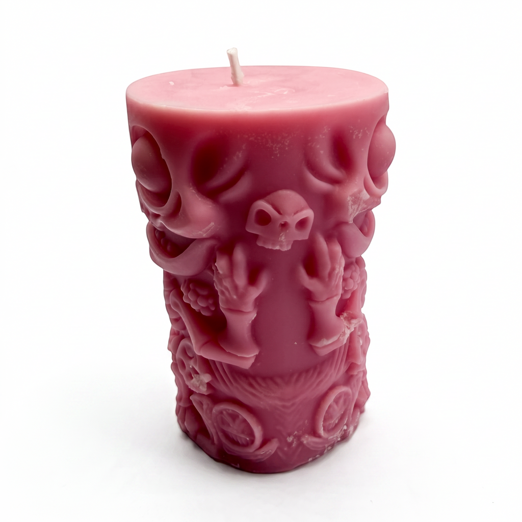 Halloween-Sojakerze im Zylinderdesign, Skelettfigur, Rosa, Pumpkin Spice, 250 g