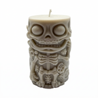 Halloweenová sójová svíčka ve tvaru válce, figurka kostlivce, šedá, Pumpkin Spice, 250g